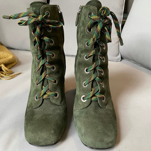 Prada Military Green Suede Lace-up Ankle Booties - Picture 4 of 6